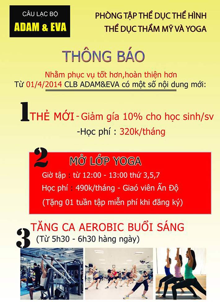 Thẻ Tập GYM 1 Tháng Không Giới Hạn Tại CLB Adam & Eva Ngọc Khánh