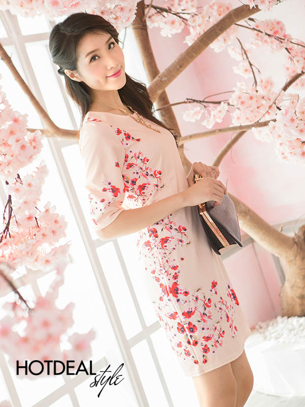 Đầm Hoa Sakura Form Suông Tay Lỡ