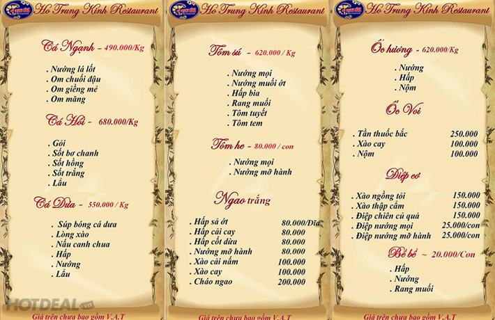 Set Liên Hoan Cho 6N Tại Nhà Hàng Hồ Trung Kính – Tặng Kèm Rượu.