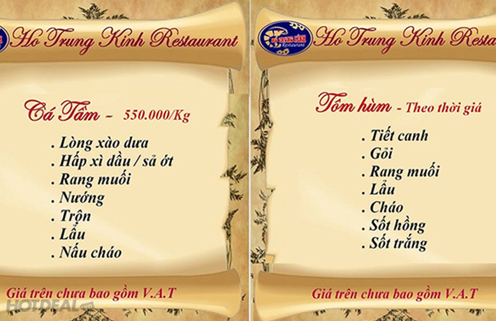 Set Liên Hoan Cho 6N Tại Nhà Hàng Hồ Trung Kính – Tặng Kèm Rượu.