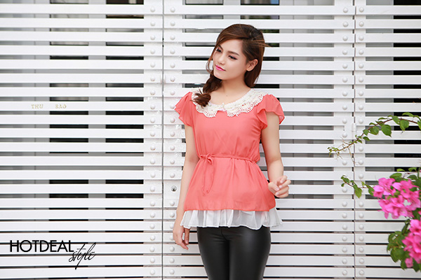 &Aacute;o Voan Cổ Ren Hạt