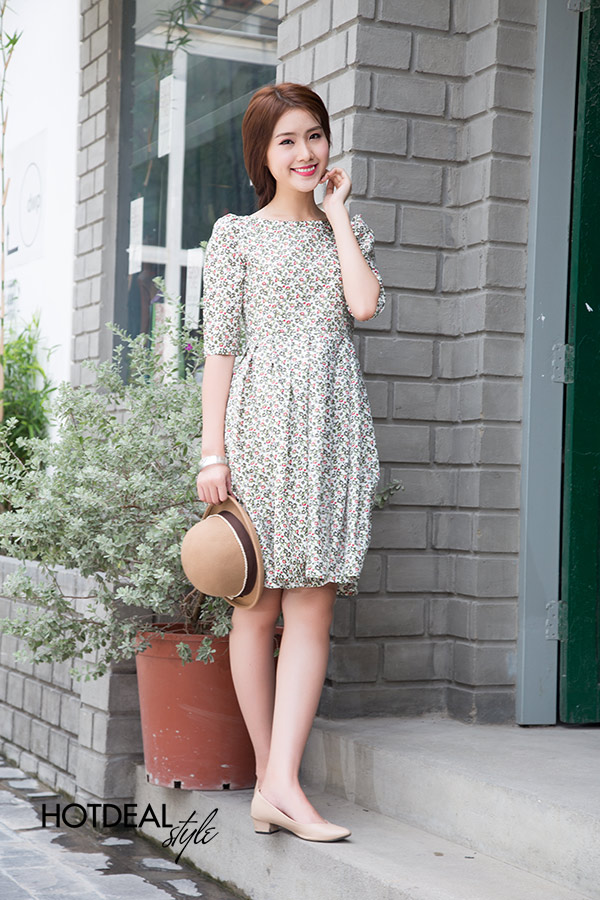 Váy Hoa Nhí Dáng Xoè Chữ A Đũi Xước Tay Cánh Tiên 2 tầng Đầm Hoa Nhí Vintage  Đẹp - Váy Fashion