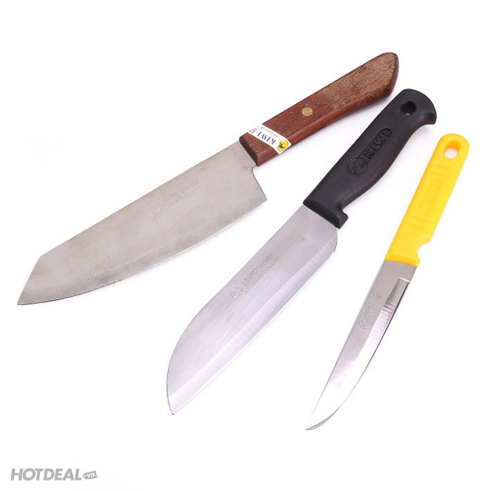 Combo Thớt Gỗ Tự Nhiên + 3 Dao Inox Sắc Bén