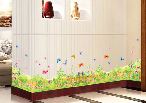 BST Decal Dán Chân Tường Hoa Bướm Nhiều Màu Sắc
