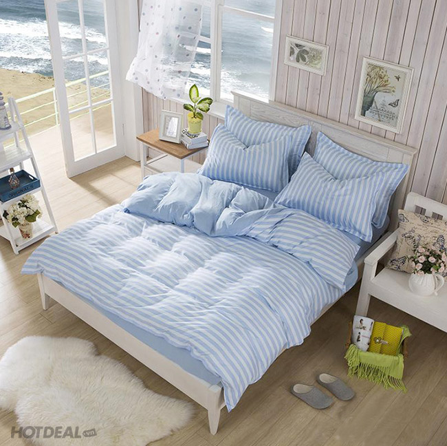 Bộ Drap Cotton Xanh Pastel Ngọt Ngào - Kèm Mền