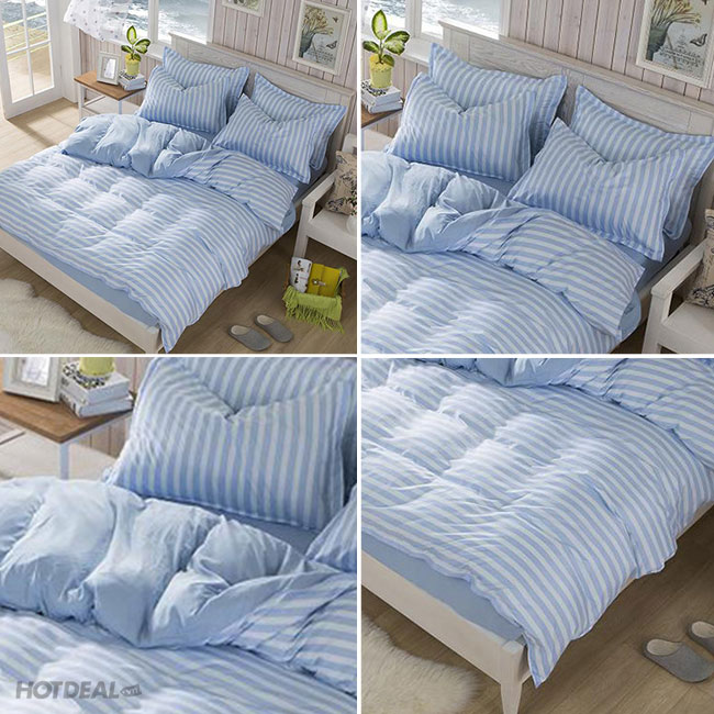 Bộ Drap Cotton Xanh Pastel Ngọt Ngào - Kèm Mền