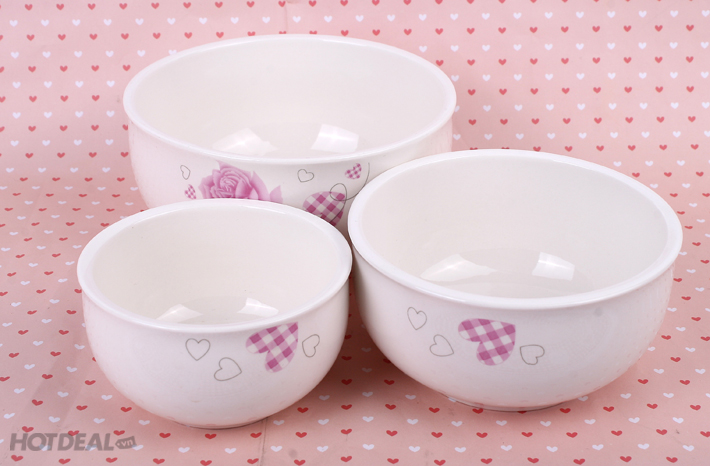 Bộ 3 Bát Sứ Có Nắp Đậy