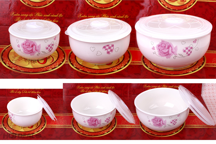 Bộ 3 Bát Sứ Có Nắp Đậy