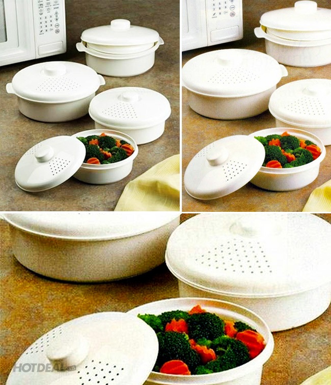 Bộ 3 Thố Luộc Rau Củ Trong L&ograve; Viba - Nhựa Xuất Khẩu Tashuan