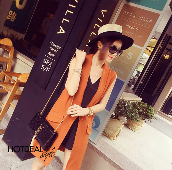 Áo Khoác Vest Dài Không Tay Fashion