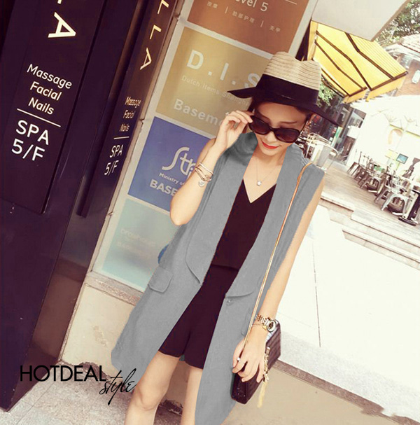 Áo Khoác Vest Dài Không Tay Fashion