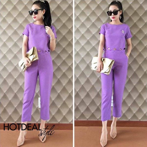 Set Áo Croptop Cắt Lazer + Quần Baggy