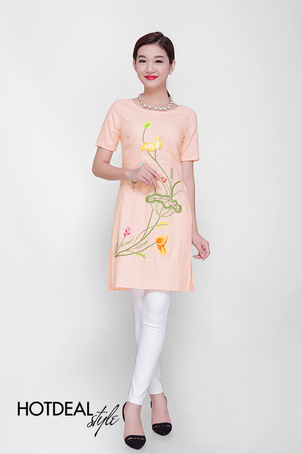 Đầm Sara Th&ecirc;u Linen, &Aacute;o D&agrave;i Th&ecirc;u C&aacute;ch T&acirc;n Cao Cấp - Kh&ocirc;ng B&ugrave; Tiền