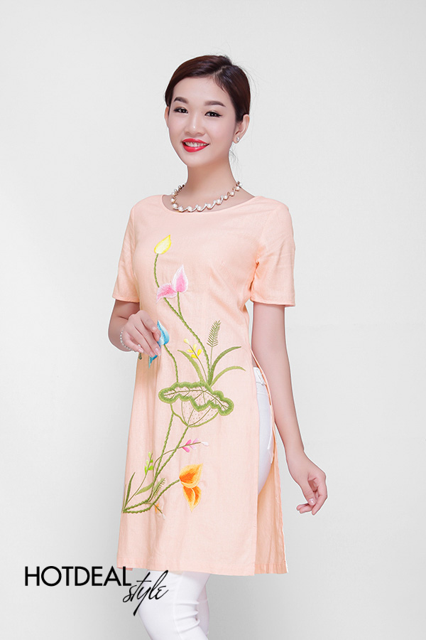 Đầm Sara Th&ecirc;u Linen, &Aacute;o D&agrave;i Th&ecirc;u C&aacute;ch T&acirc;n Cao Cấp - Kh&ocirc;ng B&ugrave; Tiền