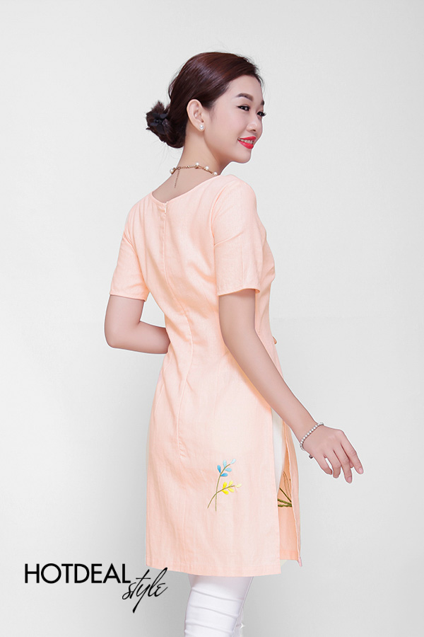 Đầm Sara Th&ecirc;u Linen, &Aacute;o D&agrave;i Th&ecirc;u C&aacute;ch T&acirc;n Cao Cấp - Kh&ocirc;ng B&ugrave; Tiền