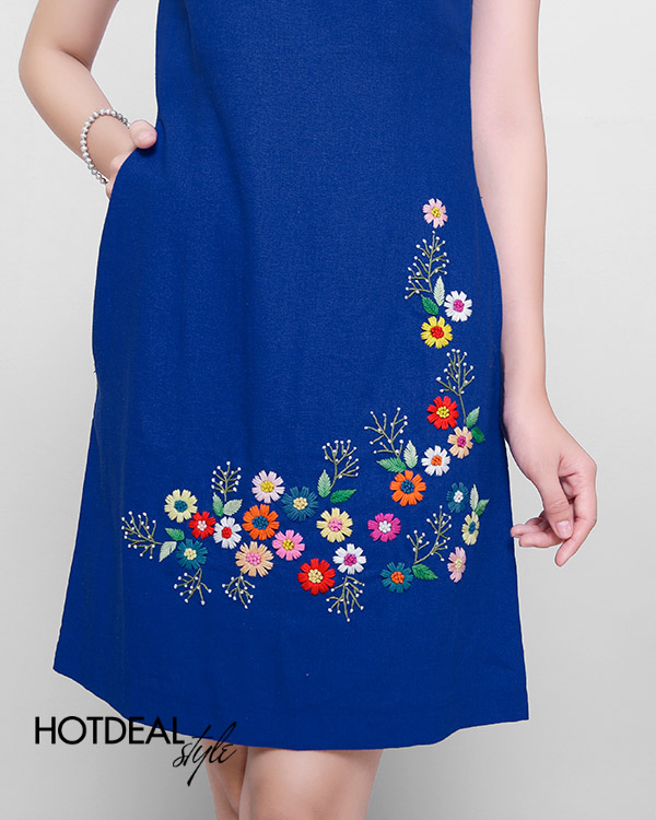 Đầm Sara Th&ecirc;u Linen, &Aacute;o D&agrave;i Th&ecirc;u C&aacute;ch T&acirc;n Cao Cấp - Kh&ocirc;ng B&ugrave; Tiền