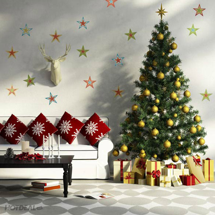 Đôi Chuông Giáng Sinh Màu Vàng + 10 Ngôi Sao Trang Trí Noel