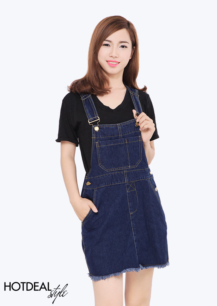 Yếm Váy Jean Dài Phối Túi Kiểu Trước Ngực Phong Cách Hàn Quốc 457