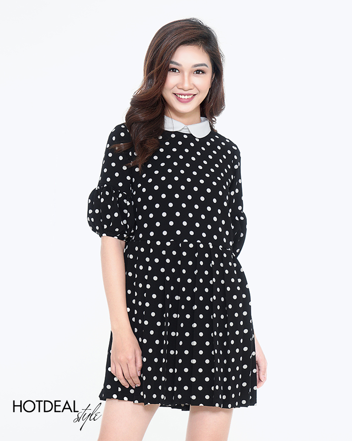 Đầm đen babydoll dáng xòe dài tay phồng KK116-08 | Thời trang công sở K&K  Fashion